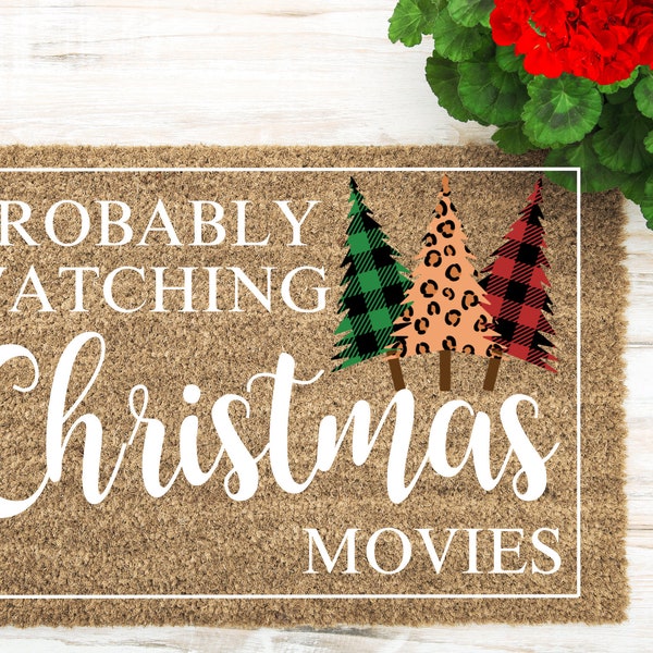 Probably Watching Christmas Movies Welcome Mat, Christmas Themed Doormat, Festive Front Porch Decor, Christmas Welcome Mat