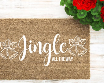 Jingle Bells Christmas Doormat, Cozy Cabin Festive Doormat, Holiday Front Porch Decor, Seasonal Front Door Decor