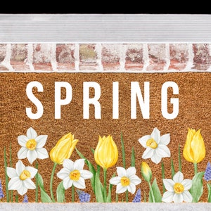 Spring Doormat, Spring Doormat with Flower Design, Doormat, Seasonal Doormat, Porch Decor, Welcome Mat image 1