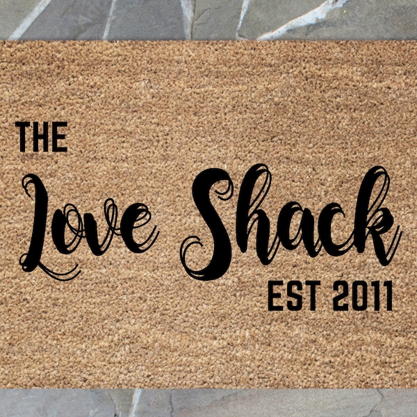 The Love Shack Personalized Doormat, Custom Doormat for Newlyweds, Housewarming Gift, Porch Decor, Doormat for Front Door