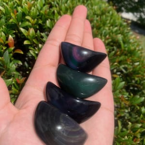 Rainbow Obsidian Moon Carvings