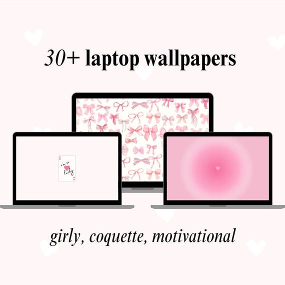 Coquette Pink Ribbon Wallpaper: 30 Laptop & Desktop Backgrounds (Digital Download)
