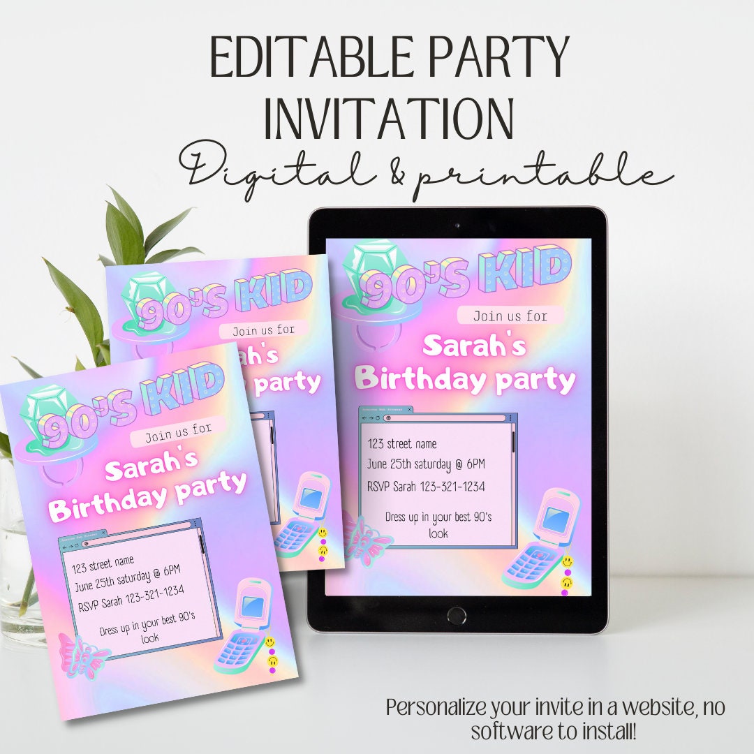 90s Birthday Party Invitation 90s Party Throwback Birthday Party