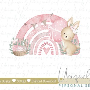 Easter Clipart Easter Bunny Png, Pink Rainbow. 1st Easter Digital Download Transparent Png Sublimation T-shirt Design Watercolour Uv Dtf Dtg
