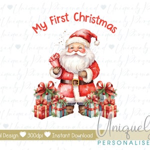 Christmas clipart, Father Christmas, 1st Christmas, digital download, transparent png, sublimation t shirt design, watercolour party decor
