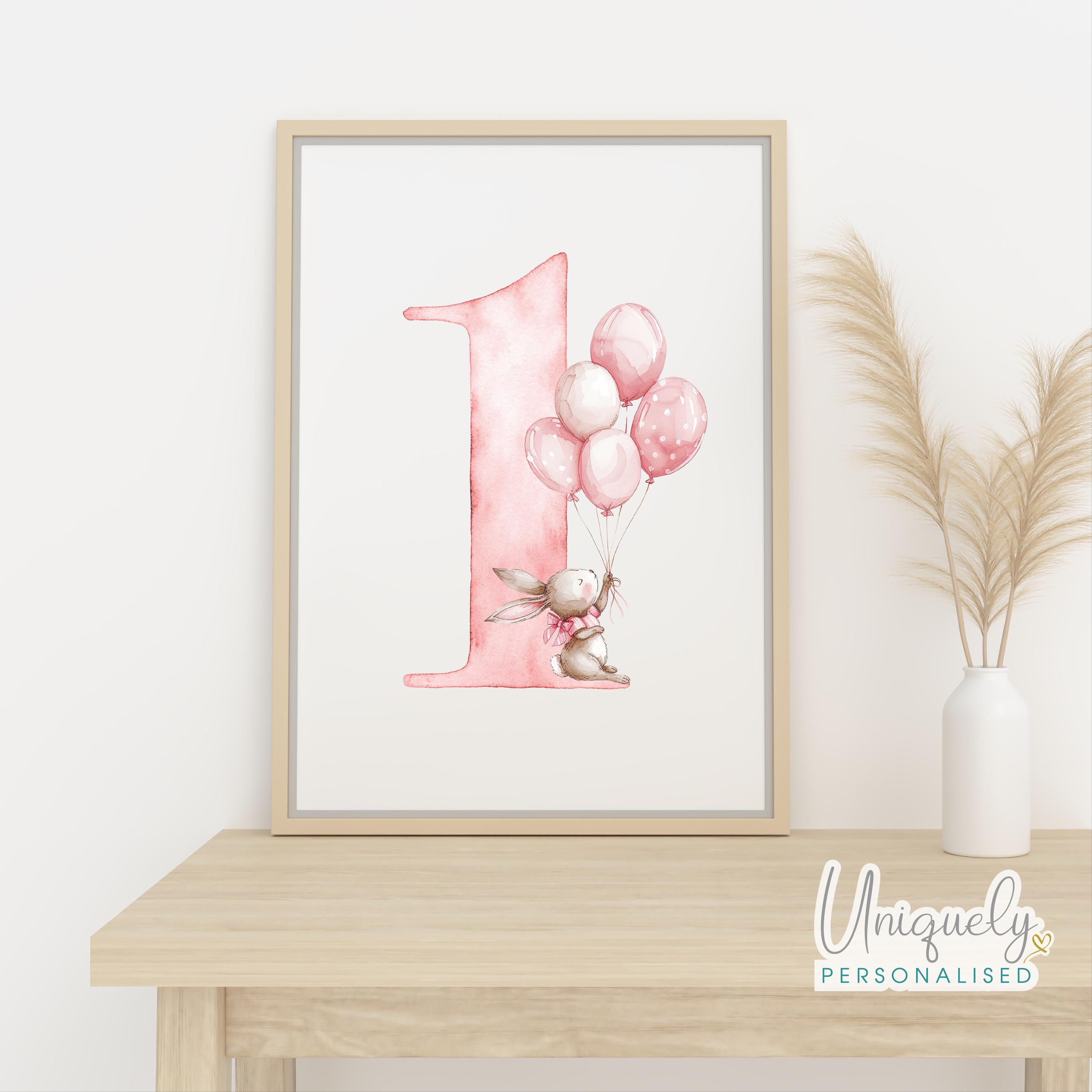 1st Birthday Girl Rabbit Clipart, Pink Number One, Digital Download ...