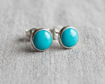 Blauw turkoois 925 sterlingzilveren oorknopjes | Zilveren turkooizen studs | Stud blauwe hardsteen | Cadeau voor haar | Verjaardagscadeau