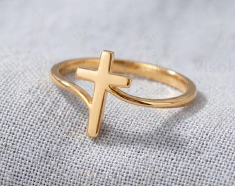 Sterling Silver Gold Accent Cross Ring | Minimalist Faith Jewelry for Women