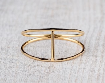 Minimalist Gold Geometric Ring - Contemporary Minimalist Rectangle Design - Birthday Gift for Her