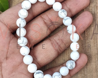 White Howlite Beaded Bracelet | Natural Stone Stretch Bracelet | Anxiety Relief Bracelet | Yoga Meditation |  Healing Stone Bracelet