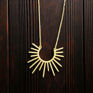 Gold Sunburst Necklace: Dainty Sterling Silver Sunrise Pendant