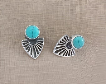 Sterlingzilveren turkoois waaieroorbellen | Western studs Southwest boho