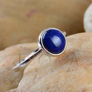 Handmade Round Lapis Lazuli Ring: 925 Sterling Silver Gift
