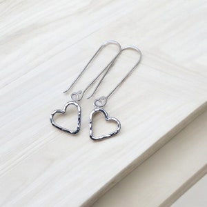 Handmade Sterling Silver Textured Heart Dangle Earrings