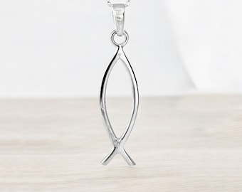 Sterling Silver Fish Pendant | Christian Fish Necklace | Ichthus Jewelry | Handmade Silver Necklace | Faith Necklace Gift | Gift for Her