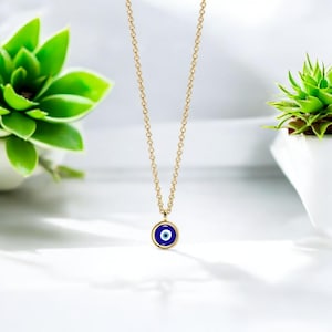 Dainty Gold Evil Eye Necklace: Blue Protection Pendant