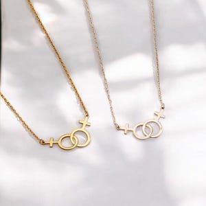 Sterling Silver Interlocked Venus Symbol Necklace: Lesbian Pride Gift