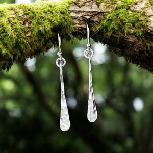 Hammered Sterling Silver Teardrop Earrings: Minimalist Dangle Jewelry