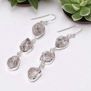 Herkimer Diamond Dangle Earrings: Sterling Silver, Handmade Gemstone
