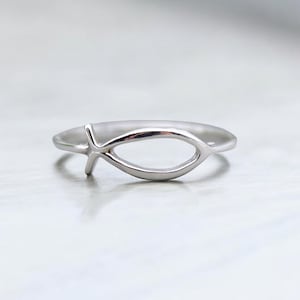 Fish Ring, 925 Sterling Silver Ichthys Jesus Symbol Ring, Faith Jewelry, Gift for Her, Minimalist Religious Ring, Halloween Ring for Her