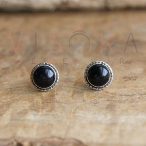 Elegant Natural Black Onyx Studs - Handcrafted 925 Sterling Silver Earrings