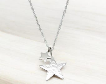 925 Sterling Silber Stern Anhänger Halskette - Zierlich, Alltag, Handgemacht