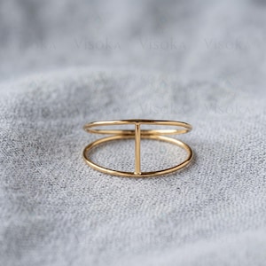 Minimalist H Ring in 925 Sterling Silver \ Geometric Double Band for Women Simple Stacking Jewelry Anniversary Gift
