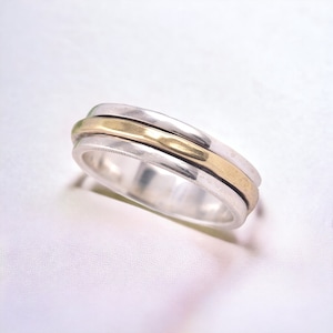 925 Silver Spinner Ring for Anxiety Relief - Sterling Silver & Gold Meditation Band