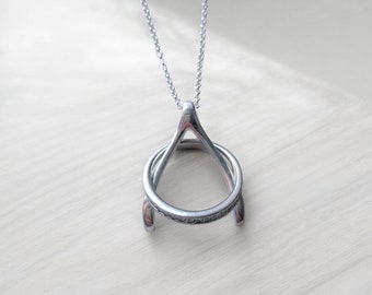 Sterling Silver and Gold Vermeil Wishbone Ring Holder Necklace, Dainty Wishbone Pendant Jewelry