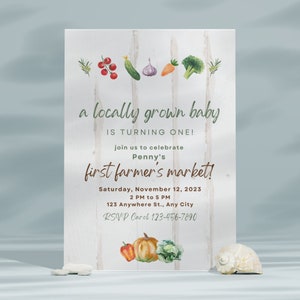 Locally Grown Birthday Invitation, Farmer&#39;s Market Birthday Invitation, Gender Neutral, Printable, Editable Template, Homegrown Baby