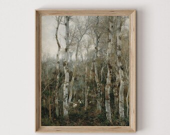 Neutral Birch Trees and Sheep in the Forest Vintage Art Print | Vintage Sheep Painting | Birch Tree Art | PRINTABLE Digital Art | 104