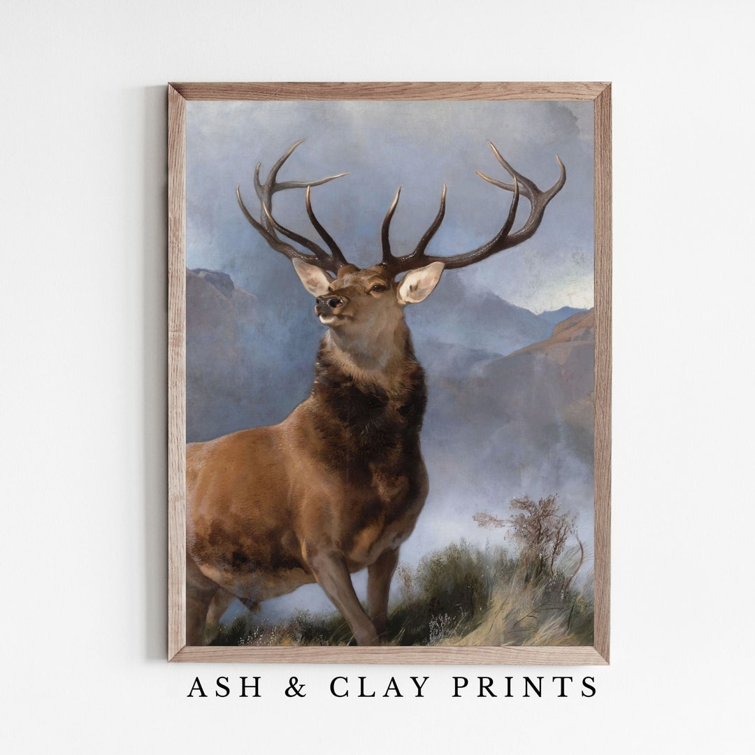 Vintage Stag Deer Mountain Art Printable Deer Wall Art Rustic Cabin ...