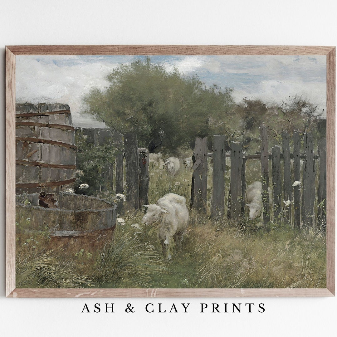 Vintage Sheep Painting Print Barn and Farm Animal Art Antique Country ...