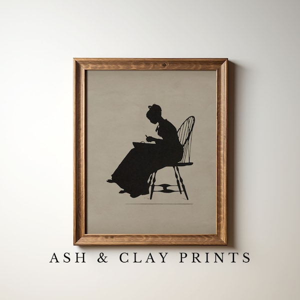 Silhouette of a Woman Seated in a Chair | Vintage Farmhouse Silhouette Art | Antique Portrait of a Woman | PRINTABLE Digital Art | 621