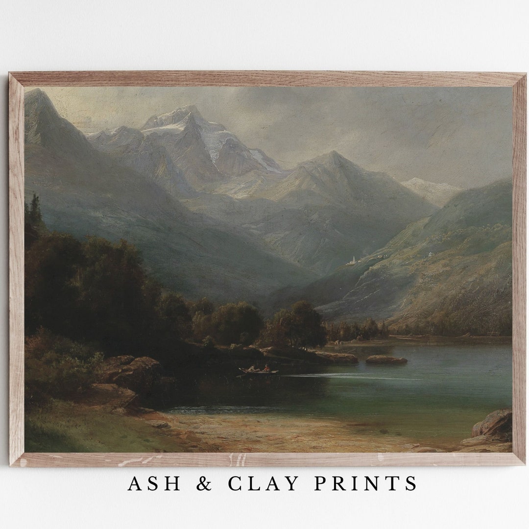 Rustic Alpine Mountain Lake Painting Vintage Mountain Art - Etsy
