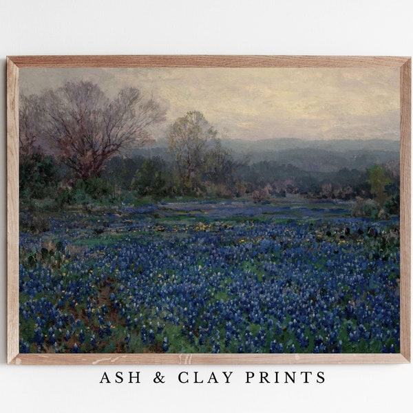Field of Bluebonnets Wall Art  | Wildflower Meadow Art  | Texas Bluebonnets Painting | PRINTABLE Digital Art | 191