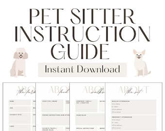 May include: Printable pet sitter instruction guide with a white dog and a white chihuahua. The guide includes sections for the fur baby, food, walks, and the vet.