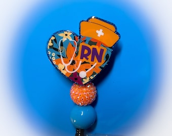 Floral RN Heart Badge Reel