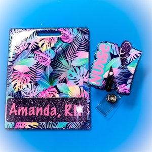 Tropical Nurse Monogram Badge Reel and Badge Buddy