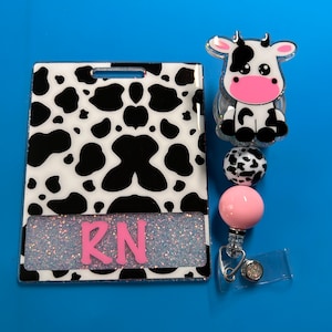 Sitting Cow Badge Reel and  Cow Print Badge Buddy Set