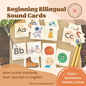 Beginning Sound Cards, Bilingual Picture Sort, Bilingual Homeschool, Español, Preschool Curriculum, Spanish Phonics, Sounds and Letters