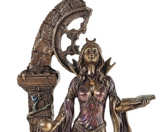 10" Aradia Wiccan Queen of Witches Conjuring Spell W/ Book Bronze Color Statue