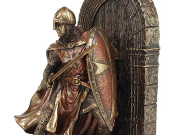 7 1/2" Medieval Times Crusades Templar Knight Left Bookend Statue Bronze Color