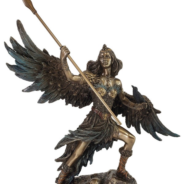 9" Morrigan Celtic Raven Goddess of War and Death W/ Spear Statue Bronze Color