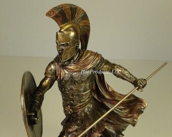 11.5" Achilles W/ Spear & Shield Greek Mythology Sculpture Statue Bronze Finish