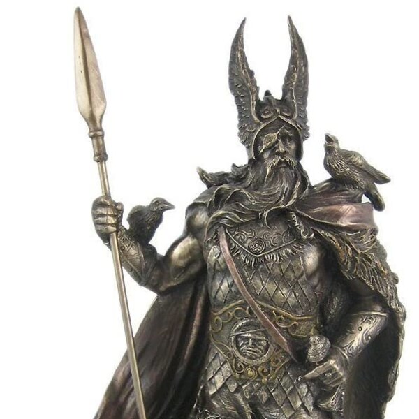 Odin Viking Norse Mythology God with Wolves Statue Antique Bronze Finish