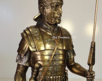 Ancient Times Roman Legion Soldier Javelin Rectangle Shield Statue Bronze Finish
