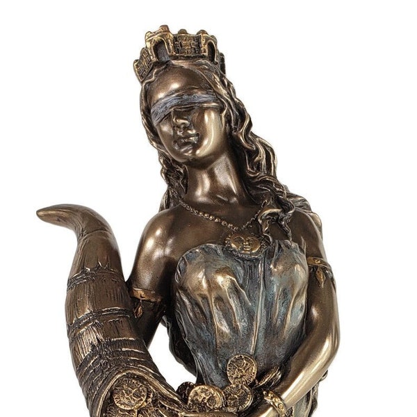 11" Blind Fortuna Roman goddess of Fortune & Luck Statue Bronze Finish
