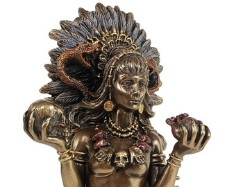 9 1/2" Coatlicue Aztec Earth Goddess with Serpent Skirt Statue Bronze Color