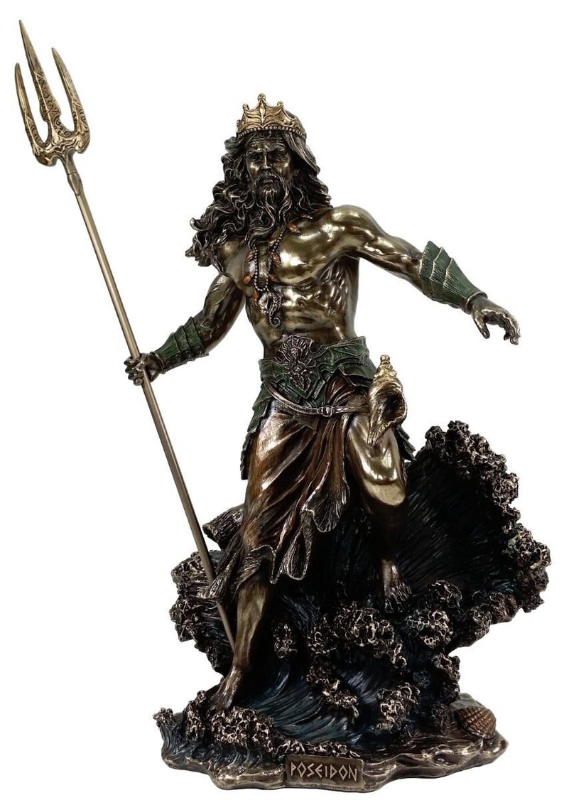 LARGE 20 Poseidon W Trident GREEK MYTHOLOGY God of Sea Statue Bronze Finish image 1